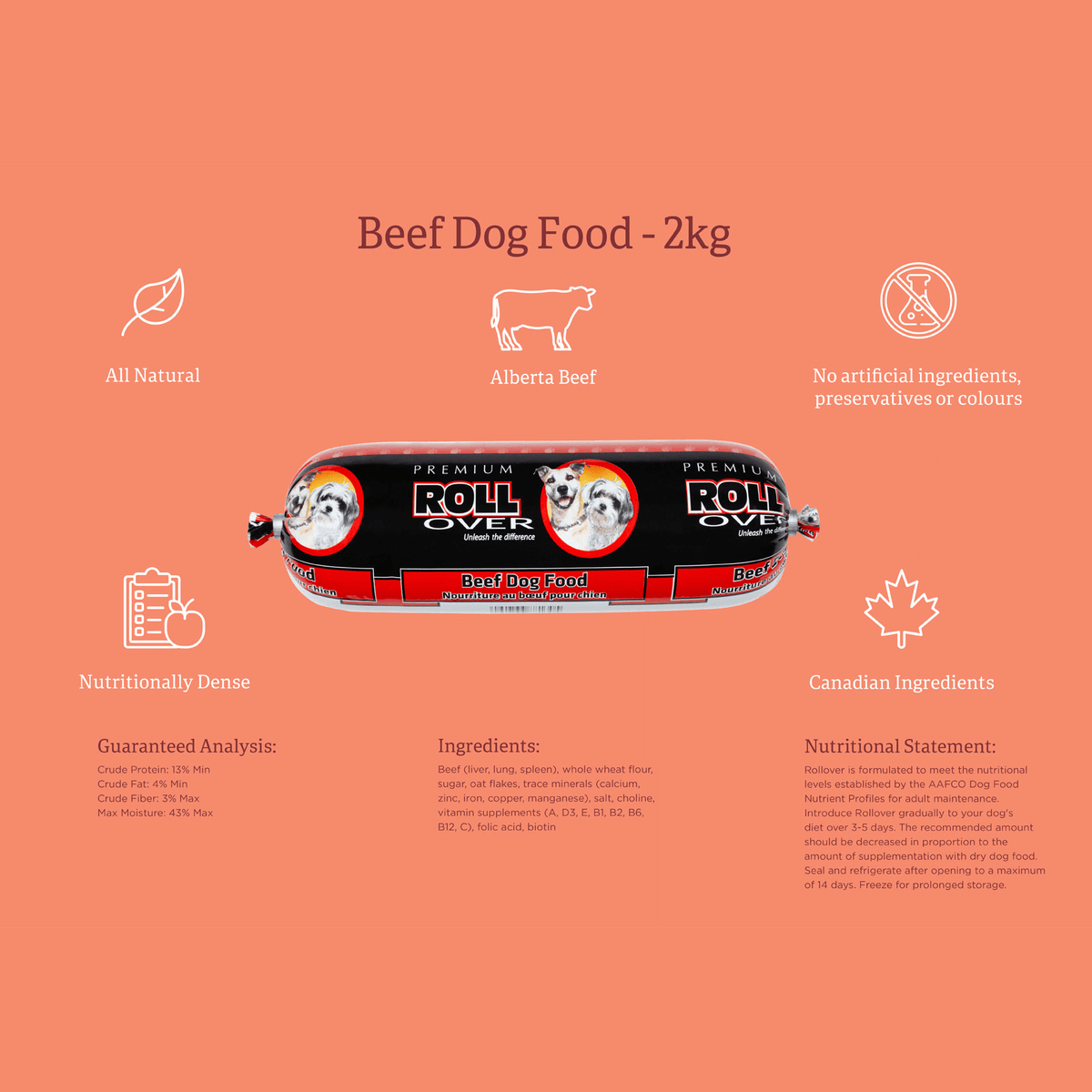 Rollover Premium Beef Dog Food Critters Pet Health Store