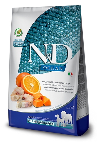 Farmina N&D Ocean Cod, Orange and Pumpkin MED-MAXI Dog Food