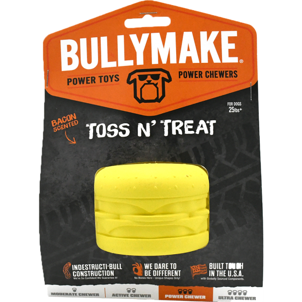 Bullymake Toss n' Treat Rubber Cheeseburger Bacon Scent Dog Toy
