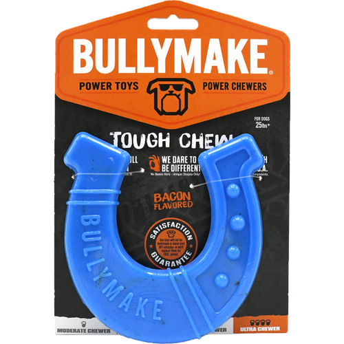 Bullymake Tough Chew Nylon Horseshoe Blue Bacon Flavour Dog Toy
