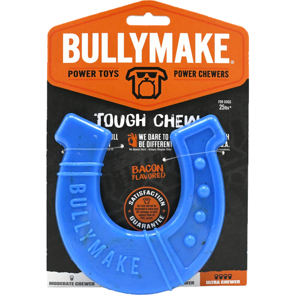 Bullymake Tough Chew Nylon Horseshoe Blue Bacon Flavour Dog Toy