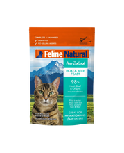 Load image into Gallery viewer, Feline Natural 85g Hoki &amp; Beef Feast Pouch Cat Food