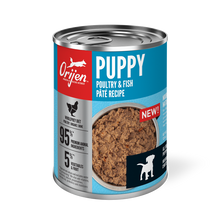 Load image into Gallery viewer, Orijen Premium Pate Puppy Poultry &amp; Fish Recipe In Bone Broth Canned Dog Food Case 12 x 363g
