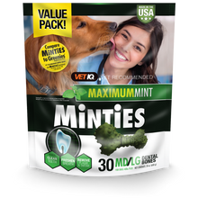 Load image into Gallery viewer, Minties Maximum Mint Medium/Large Dental Chews