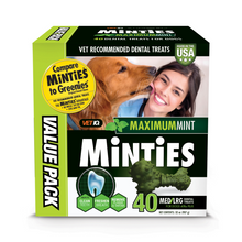 Load image into Gallery viewer, Minties Maximum Mint Medium/Large Dental Chews