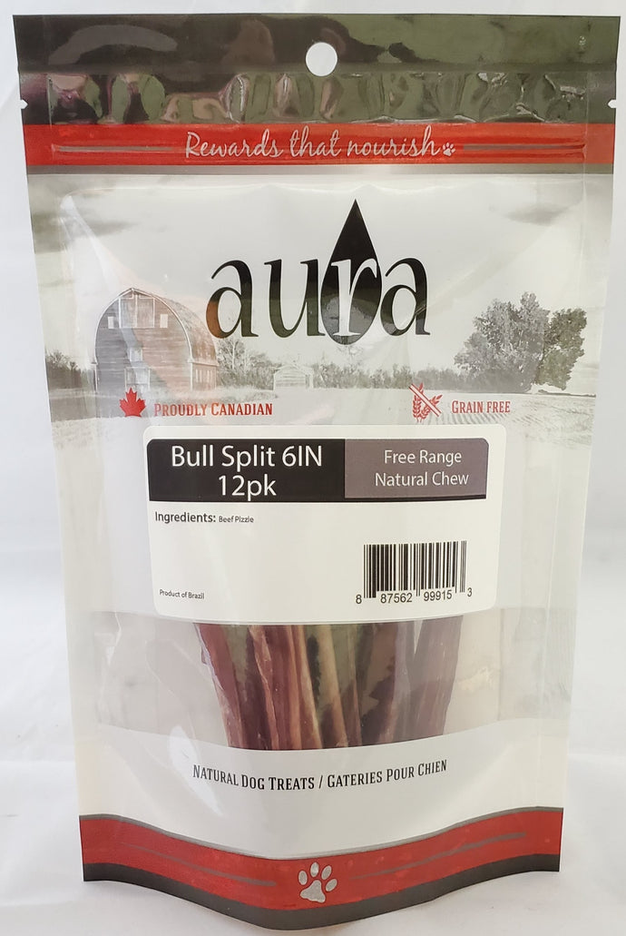 Aura Free Range Bully Junior Split 6IN Thick 6pk Dog Chew