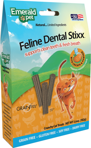 Emerald Pet Feline Dental Stixx Chicken & Pumpkin 102g Cat Treats