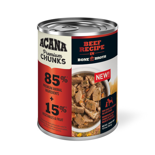 Acana Premium Chunks 363g Beef Chunks Recipe In Bone Broth Canned Dog Food