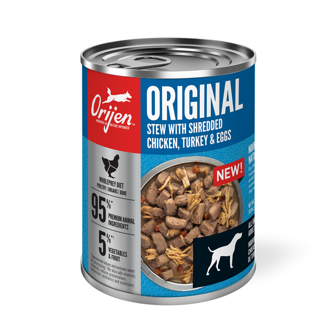 Orijen Premium Stew 363g Original Chicken, Turkey & Eggs Recipe In Bone Broth Canned Dog Food