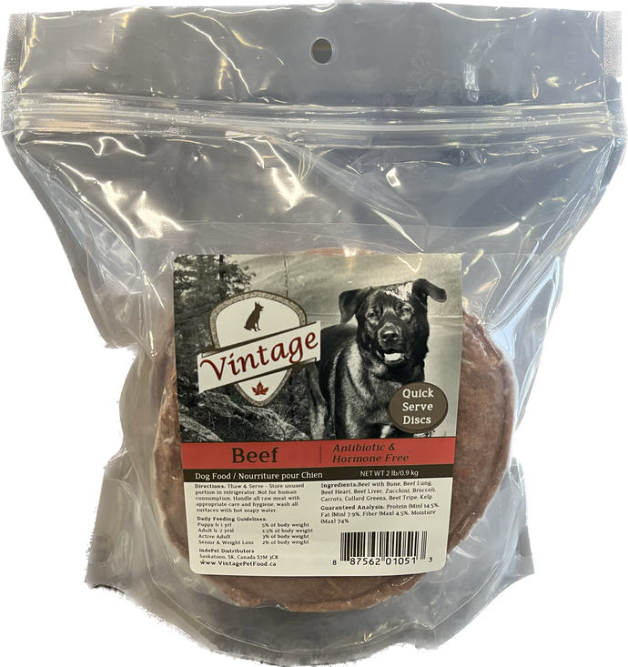 Vintage Raw 908g Beef Patties Dog Food