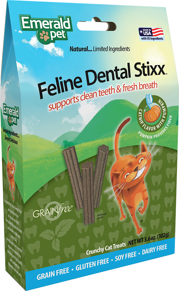 Emerald Pet Feline Dental Stixx Catnip Pumpkin 102g Cat Treats Critters Pet Health Store