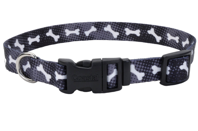 Coastal Adjustable Styles Dog Collar Black Bones