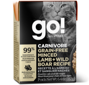 GO! Solutions Carnivore Grain Free Skin + Coat Care Minced Lamb & Wild Boar Canned Cat Food