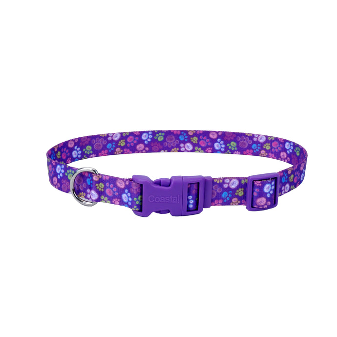 Coastal Adjustable Styles Dog Collar Purple Paws