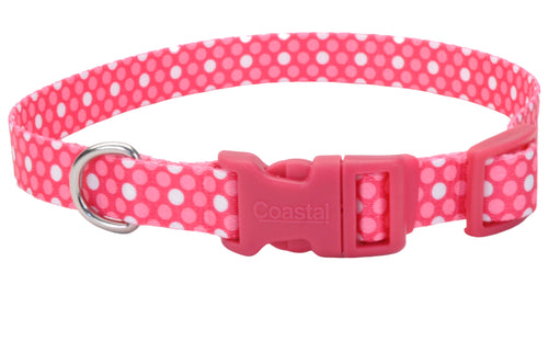 Coastal Adjustable Styles Dog Collar Pink Dots